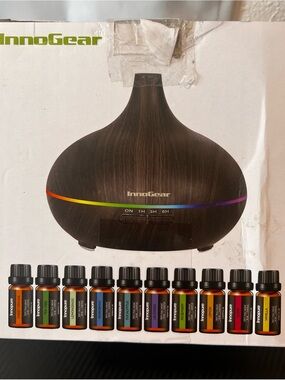 Brown Wood Grain Essential Oil Diffuser with LED Accent